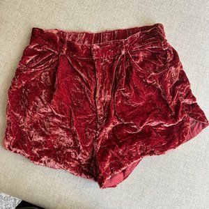 Free People | Crushed Velvet Red Shorts